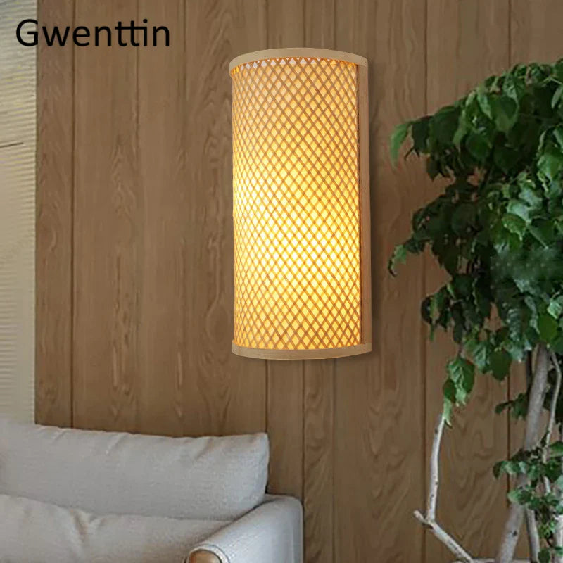 Bamboo Wall Lights Sconces LED Fixtures for Bedroom Bathroom Stairs Luminarias