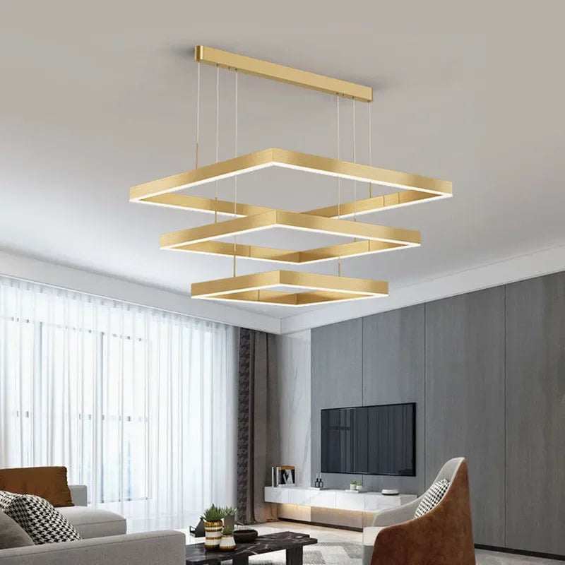Nordic Minimalist LED Square Chandelier for Living Dining Bedroom - Luster Lighting
