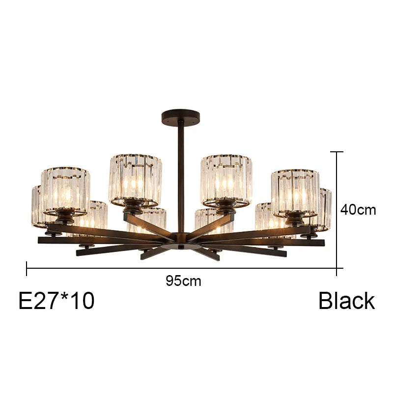 Round Black Chandelier Geometric LED Indoor Hanging Lighting For Modern Minimalist Living Room