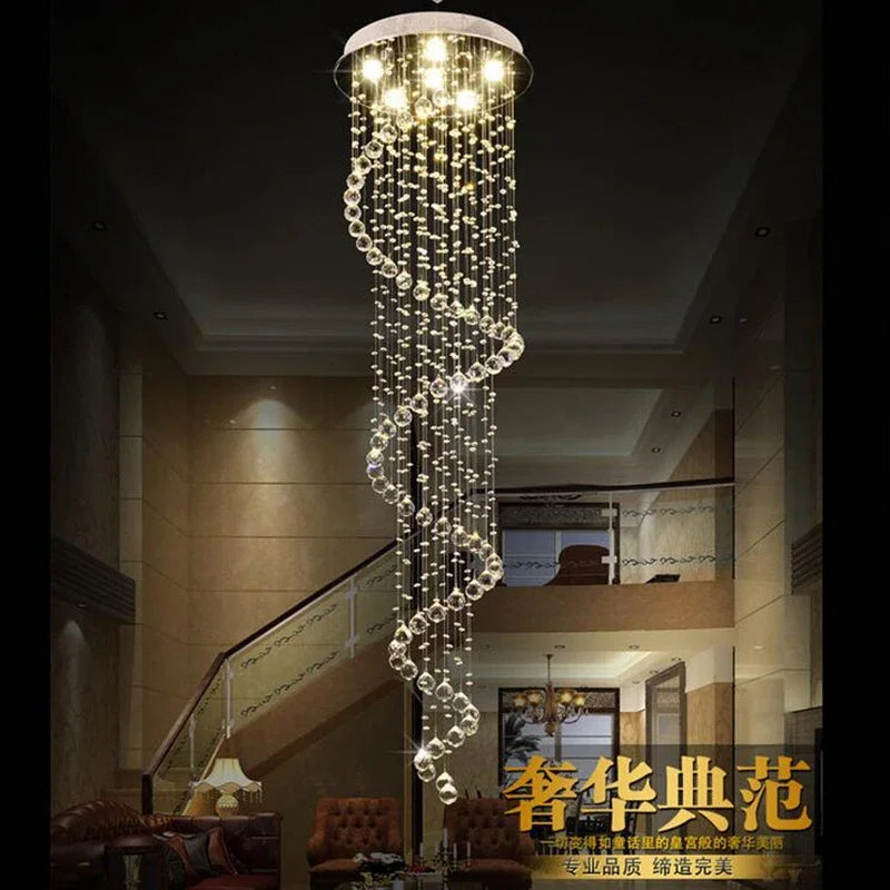 Modern Large Crystal Spiral Chandelier for Staircase Lighting Fixture