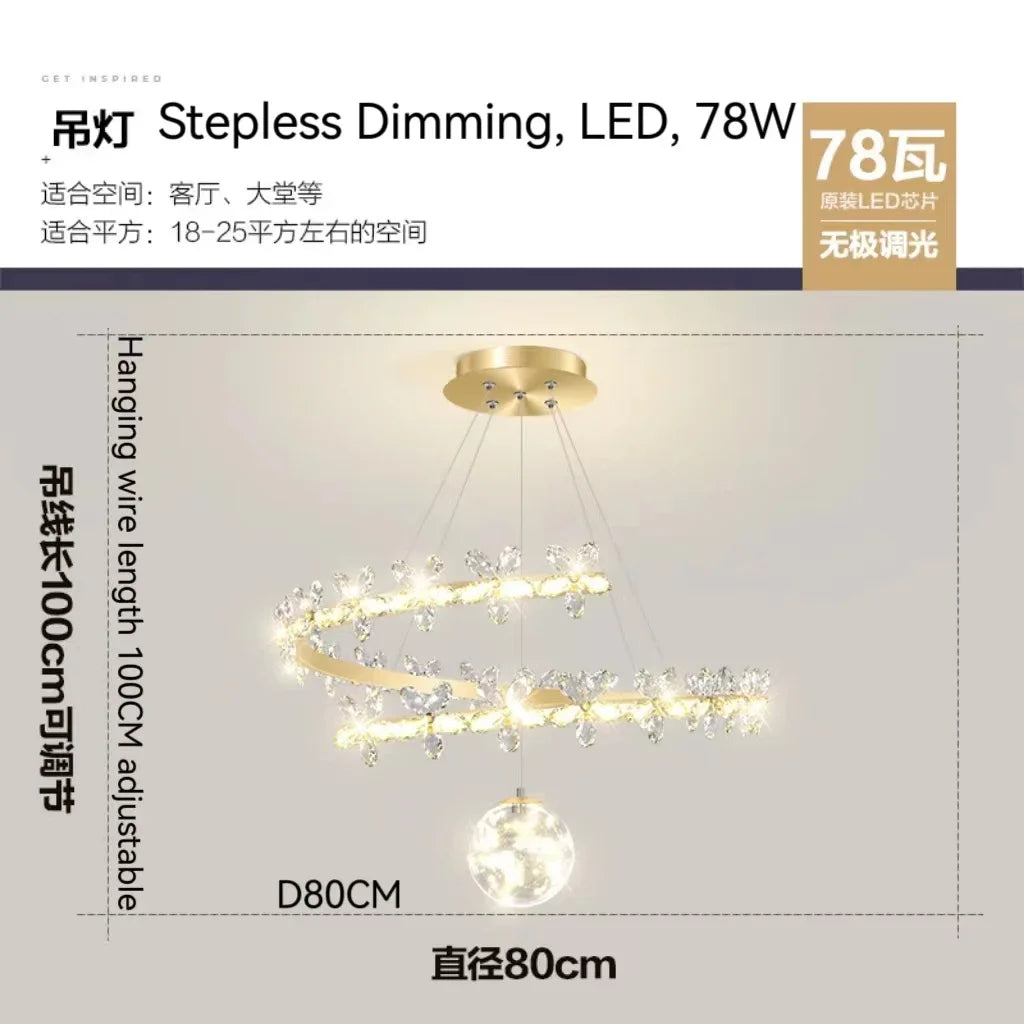 Crystal Flower Gold Ceiling Chandelier: Modern Luxury Nordic Living Room Light