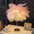 Nordic Feather Tree Lamp: Pink White Ostrich Feather Bedside Table Lamps