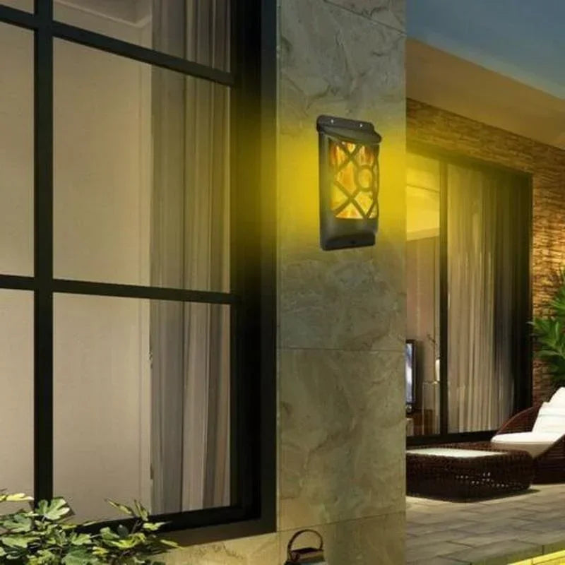 Solar Flame Lights: Outdoor Garden Yard Waterproof Flickering Wall Lights