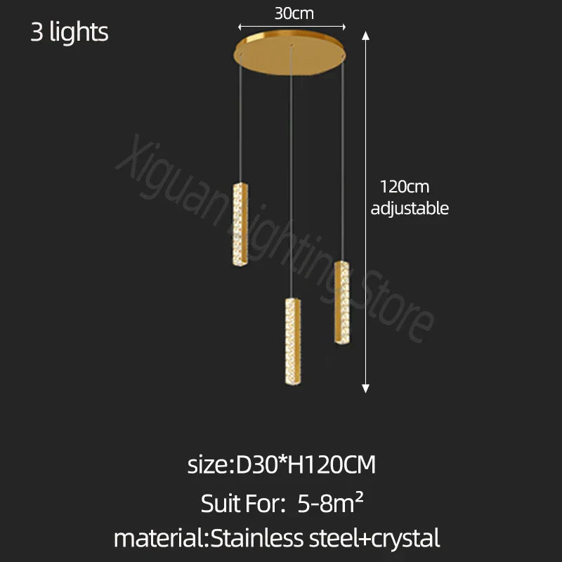 Modern Crystal Chandelier Villa Lighting - Chrome Gold Stainless Steel Dining Table LED Chandelier