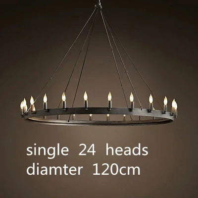 Retro Iron Pendant Lamp: Vintage Industrial Round LED Chandelier for Cafe, Bar, Restaurant