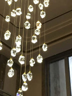 Diamond Crystal Chandelier: Luxury Gold LED Lighting for Staircase & Living Room