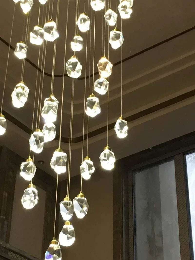 Diamond Crystal Chandelier: Luxury Gold LED Lighting for Staircase & Living Room