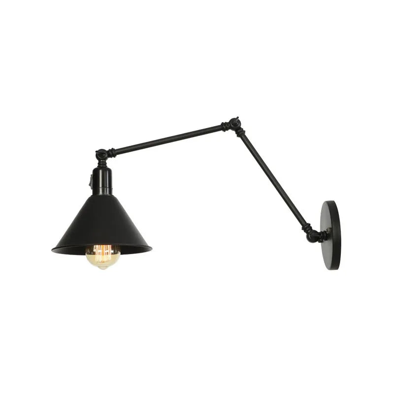 Retro Long Arm Bedside Wall Lamp with Switch - Black