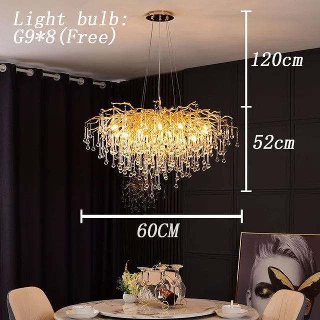 Water Drop Crystal Golden Chandelier for Living Room and Hotel Hall