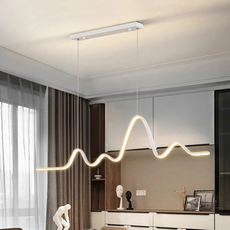 LED Aluminum Chandelier Modern Wave Line Kitchen Island Pendant Light