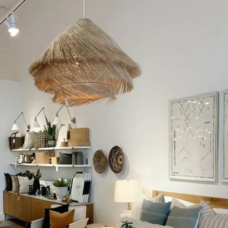 Wicker Pendant Lights Wabi Sabi Chandelier - Rattan Weaving Ceiling Lamp