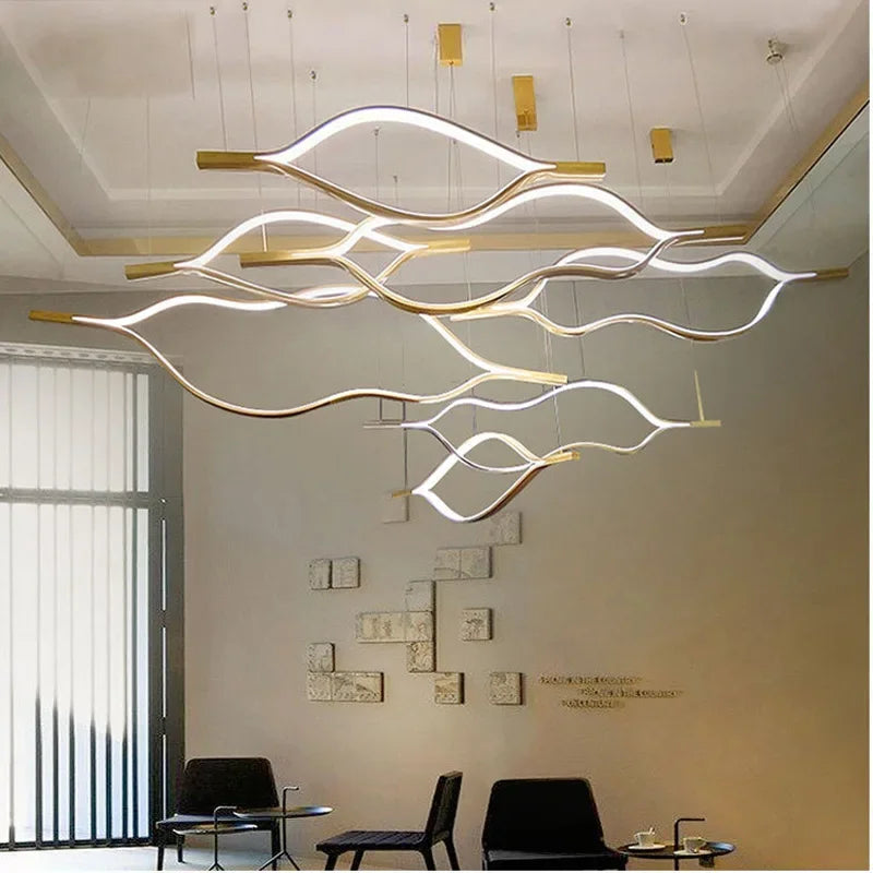 Minimalist River Chandeliers - Gold Lustre Aluminium Dimmable Pendant Lights