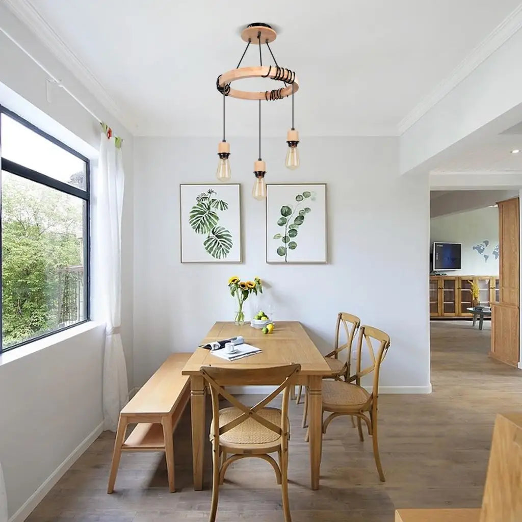 Wooden 3-Head Industrial Pendant Chandeliers for Home Decor