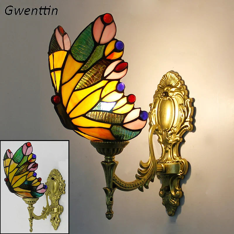 Butterfly Stained Glass Wall Sconces for Home Living Room Bedroom Lighting