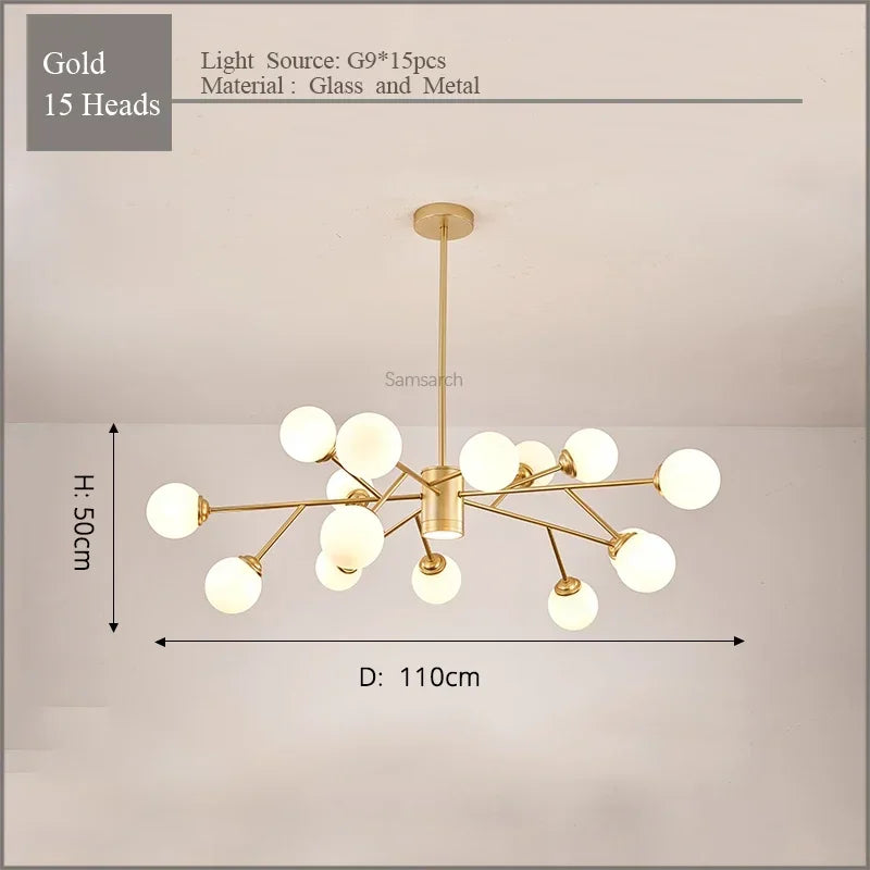 Gold Black LED Ceiling Chandelier for Living Room Bedroom Lighting Fixtures