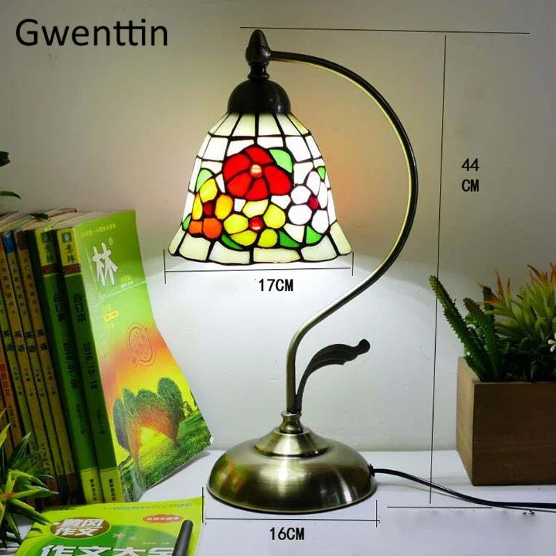 Stained Glass Tiffany Bedside Table Lamp for Home Bedroom Decor