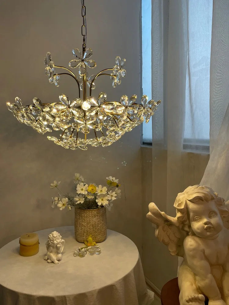 Crystal Flower Pendent Chandelier - Modern Design for Living Room, Restaurant, and Bedroom