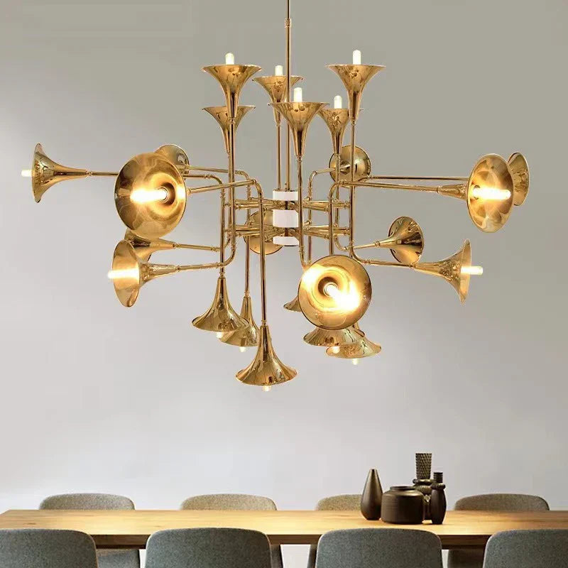 Gold Flared Trumpet Chandelier for Kitchen, Hall, Study, Drawing Room
