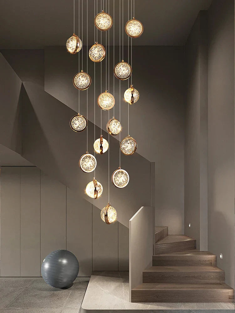 Crystal Ball LED Rotating Stair Chandelier - Nordic Luxury Loft Bubble Design