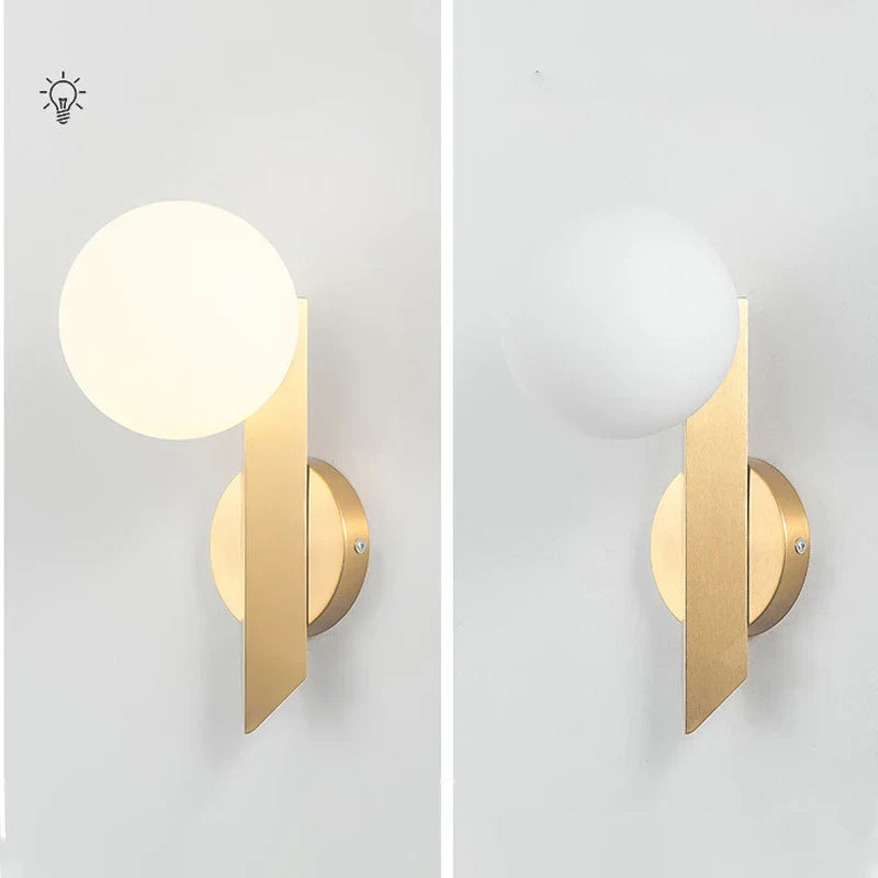 Scandinavian Brass Wall Sconce Glass Shade for Modern Living Room Lighting