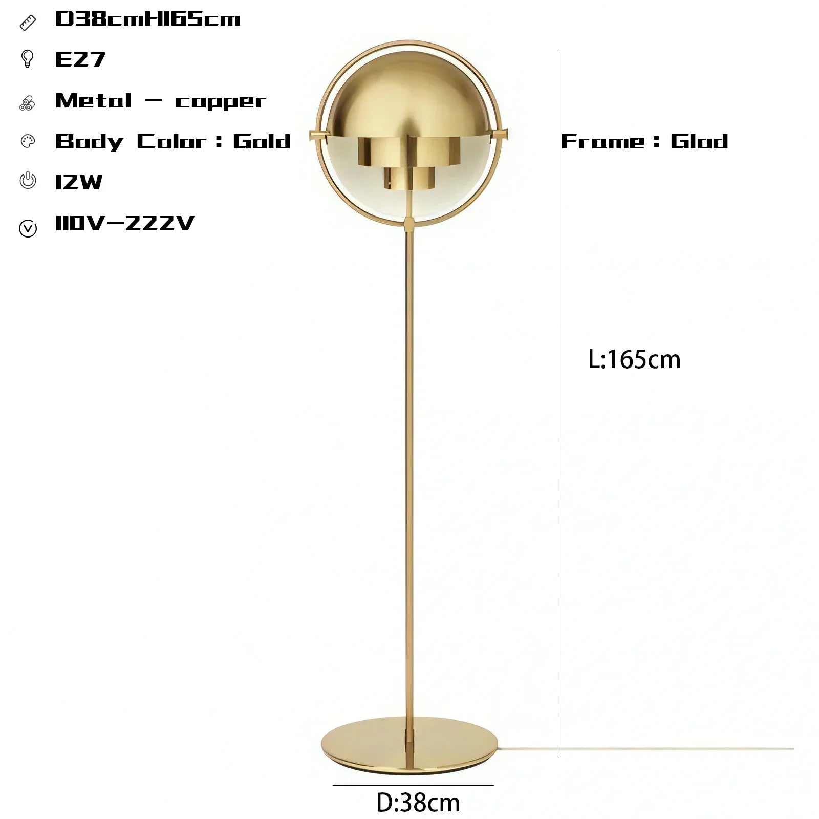 Black Gold Metal Floor Lamp for Modern Living Room and Bedroom Décor