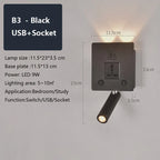 Rotatable LED Wall Sconce Lamp with USB Port & Socket for Bedrooms, Restaurants - White/Black