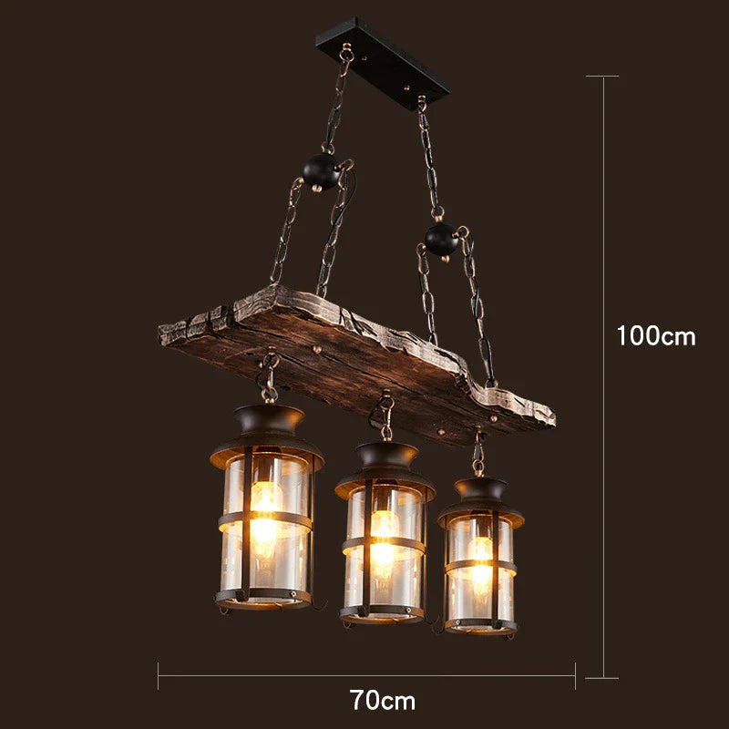 Retro Wood E27 LED Ceiling Chandelier: Antique Industrial Bar Pendant Lights for Vintage Ambiance