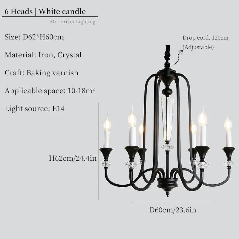 Iron Vintage Candle Chandelier: Retro French Style Pendant Light