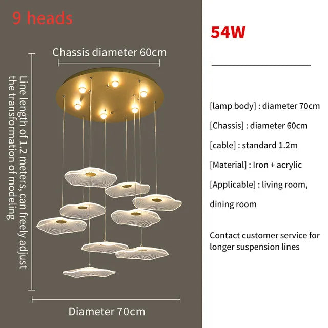 Lotus Leaf LED Pendant Chandelier for Staircase & Living Room Beauty