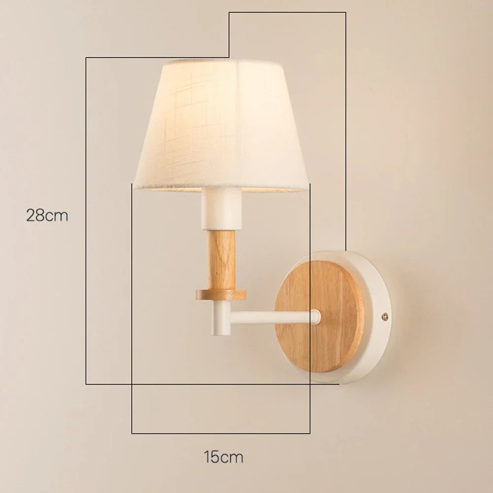 Modern Nordic Wooden Wall Lights Bedside Sconce by - White Lampshade, E27
