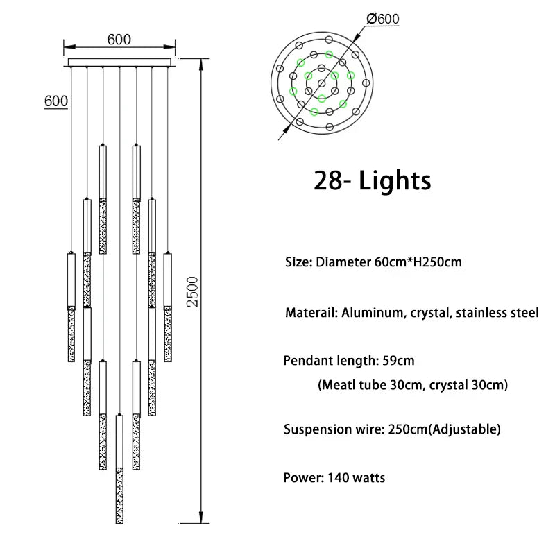 Crystal Led Chandelier for Modern Loft Living Room Staircase, Gold Art Deco Hanging Lamp