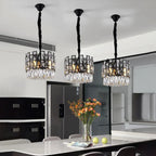 Crystal LED Chandeliers Black Round Pendant Light for Living Room Dining Indoor Kitchen Bedroom
