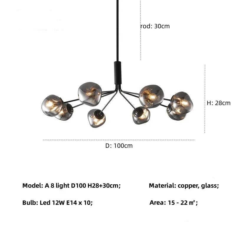 Gray Lava Glass Chandelier LED Pendant Light Modern Nordic Design