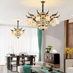All Copper Jade Chandelier for Villa Living Room, Dining Room - Chinese Style Duplex Copper Lamp