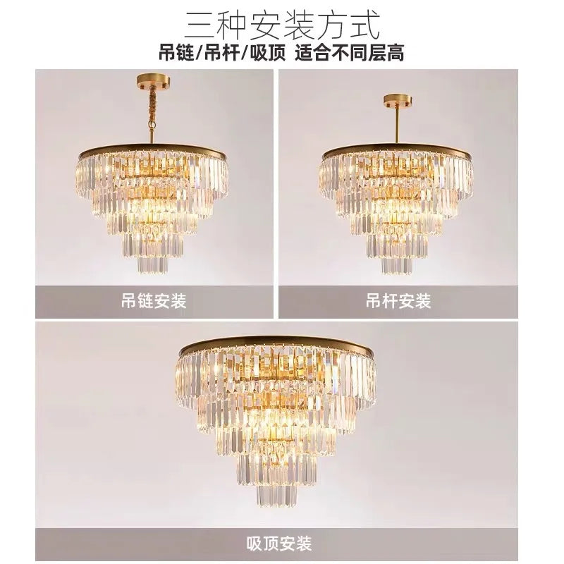 Gold LED Crystal Ceiling Light for Modern Living Room, Luxury Home Decor