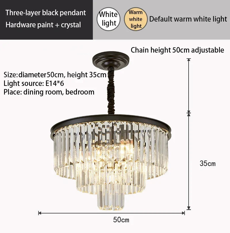 Crystal Gold Black LED Chandelier: Modern Multi-Storey Pendant Lamp Lighting