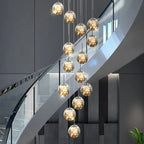 Glass Ball Spiral Chandelier for Modern Staircase & Dining Table LED Ceiling Light