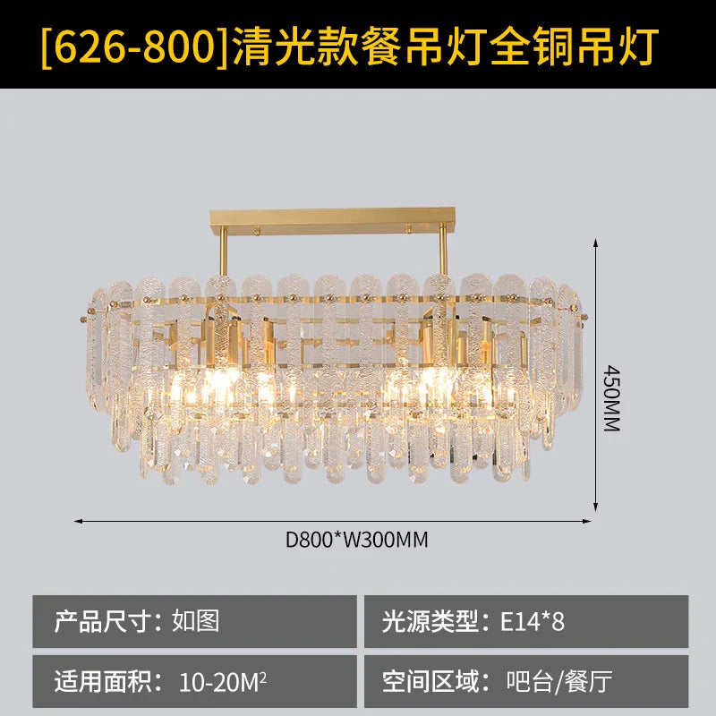Luxury Copper Crystal Chandelier Light for Living Room and Bedroom