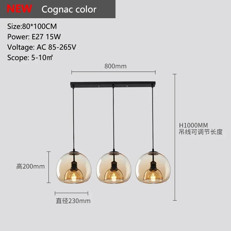 Nordic Glass LED Pendant Chandelier for Living Room Kitchen Bedroom
