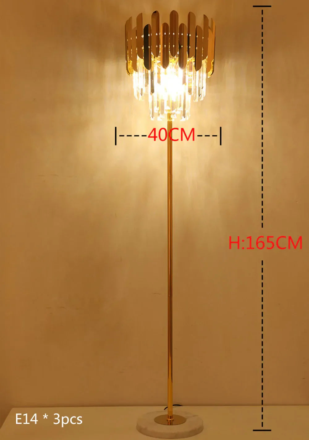 Crystal Gold Floor Lamp for Bedroom & Living Room - Modern Luxury LED Light