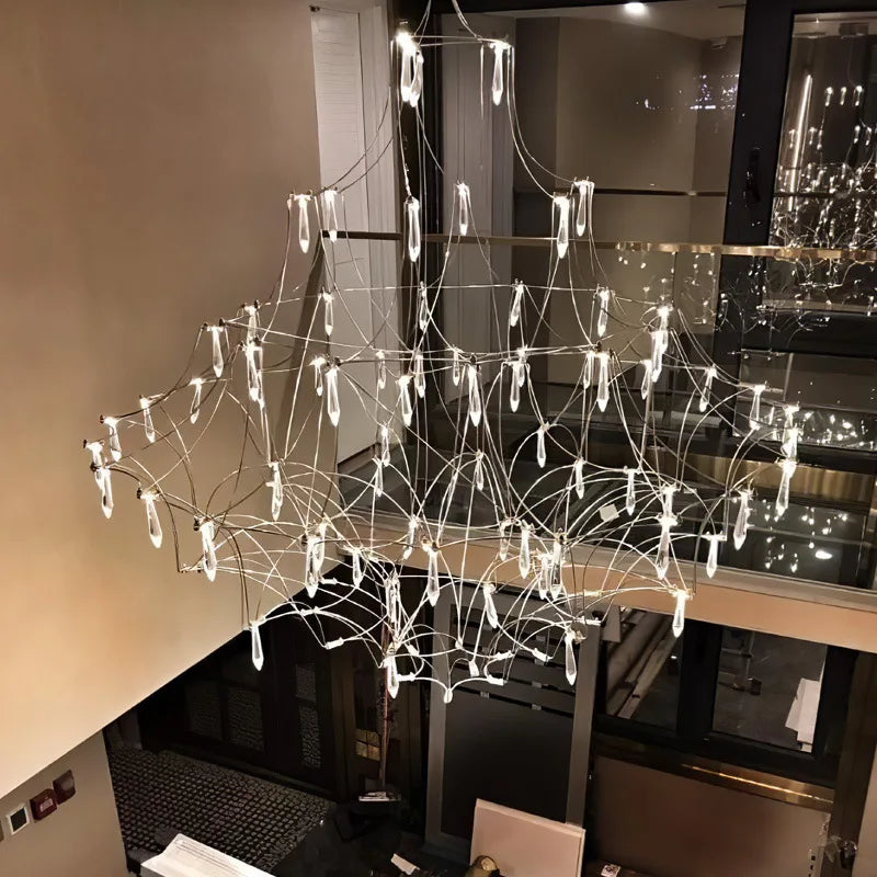Starry Rain Crystal Chandelier: Luxury LED Lighting Decor for High Floors