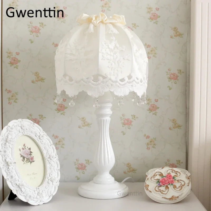 Lace Fabric Table Lamp Led Desk Light for Home Wedding Decor Bedroom