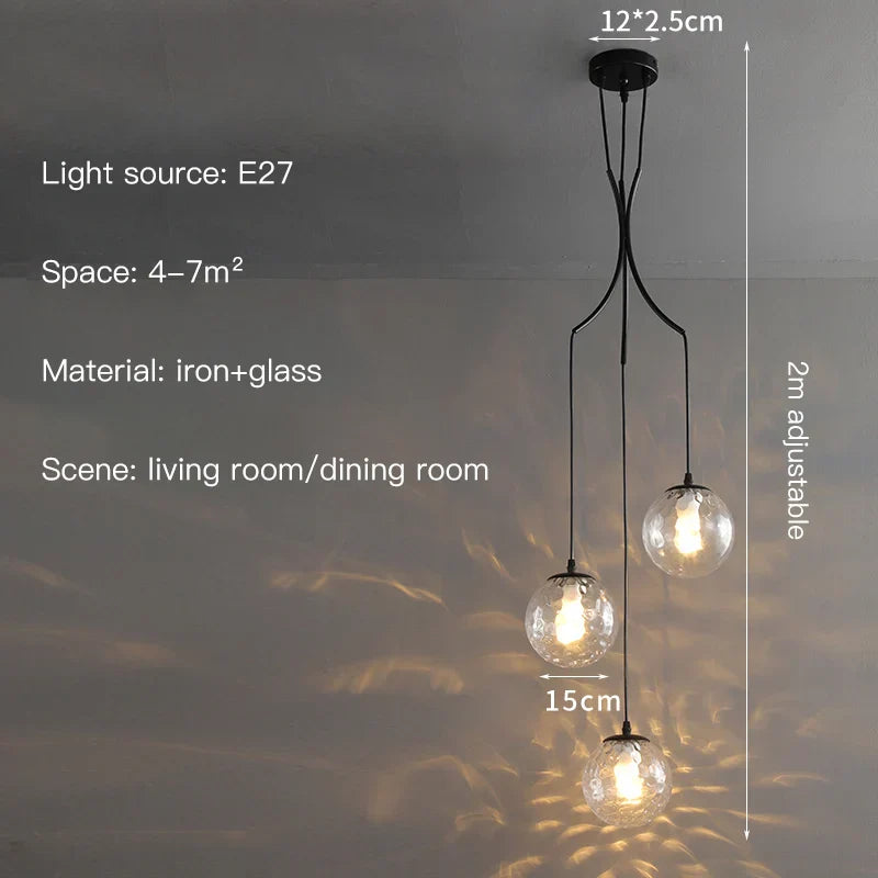 Glass Ball LED Chandelier, Modern Minimalist Loft Villa Staircase Decor