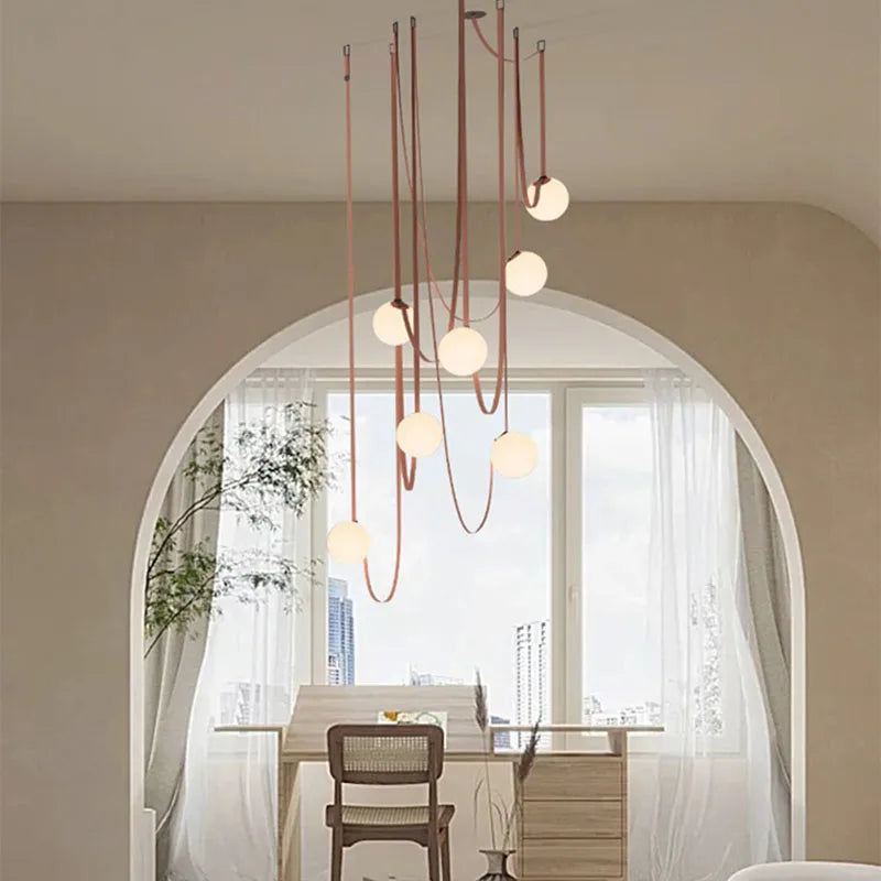 Modern Leather Chandelier LED Staircase Pendant Lamp for Hotel Living Room