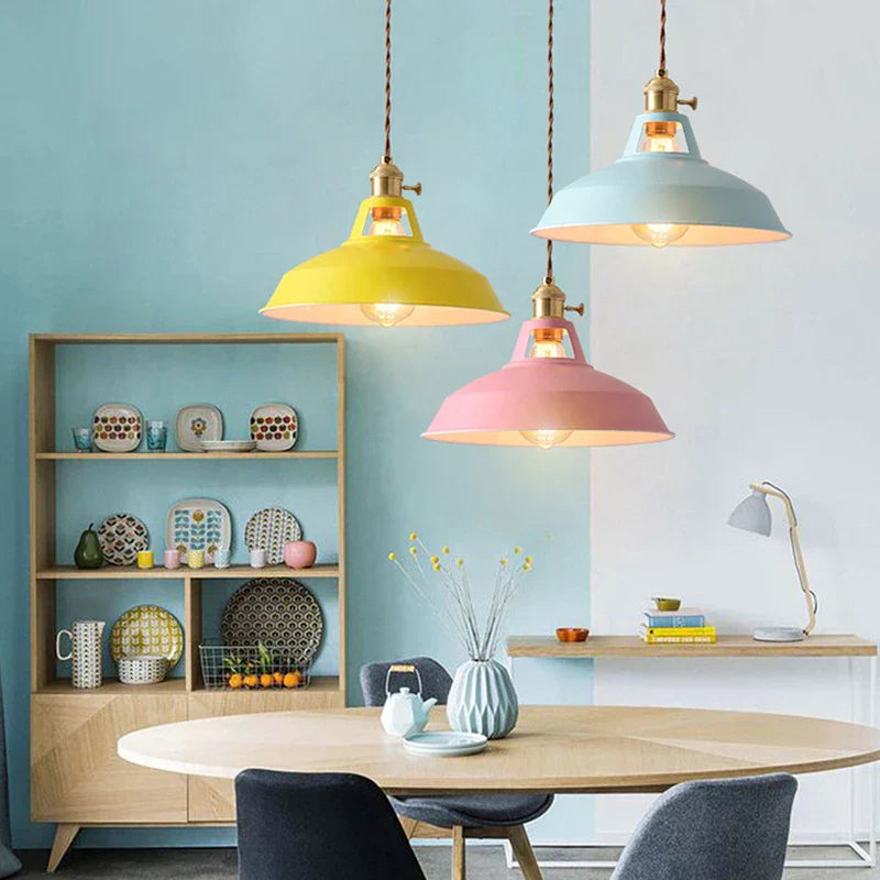 Vintage Pendant Ceiling Light for Home and Restaurant, Macaron Colors Hanging Lampshade