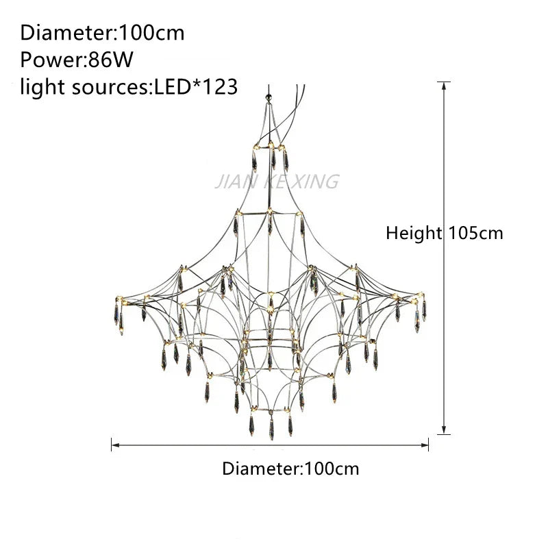 Starry Rain Crystal Chandelier: Luxury LED Lighting Decor for High Floors