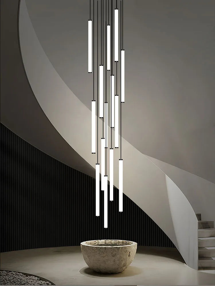 Loft Black Chandelier: Acrylic Villa Ceiling Lamp for Living Room & Staircase