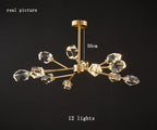 Modern Crystal Chandelier LED Light Fixture Molecular Design Copper Hanging Lamp