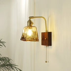Wooden Brass Glass Wall Lamp Modern Bedroom Bedside Light