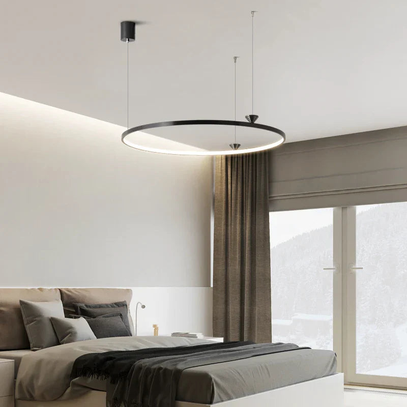 Circular All-Copper Italian Style LED Pendant Lamp for Living Room and Bedroom